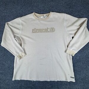 Element Thermal Shirt Mens XL Cream Logo Graphic Waffle Knit Cotton Crew Neck